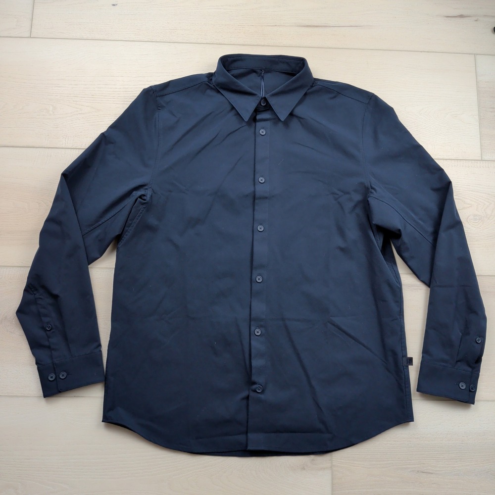 Lululemon Mens New Venture Long Sleeve Shirt Navy Blue Button Down Stretch XL